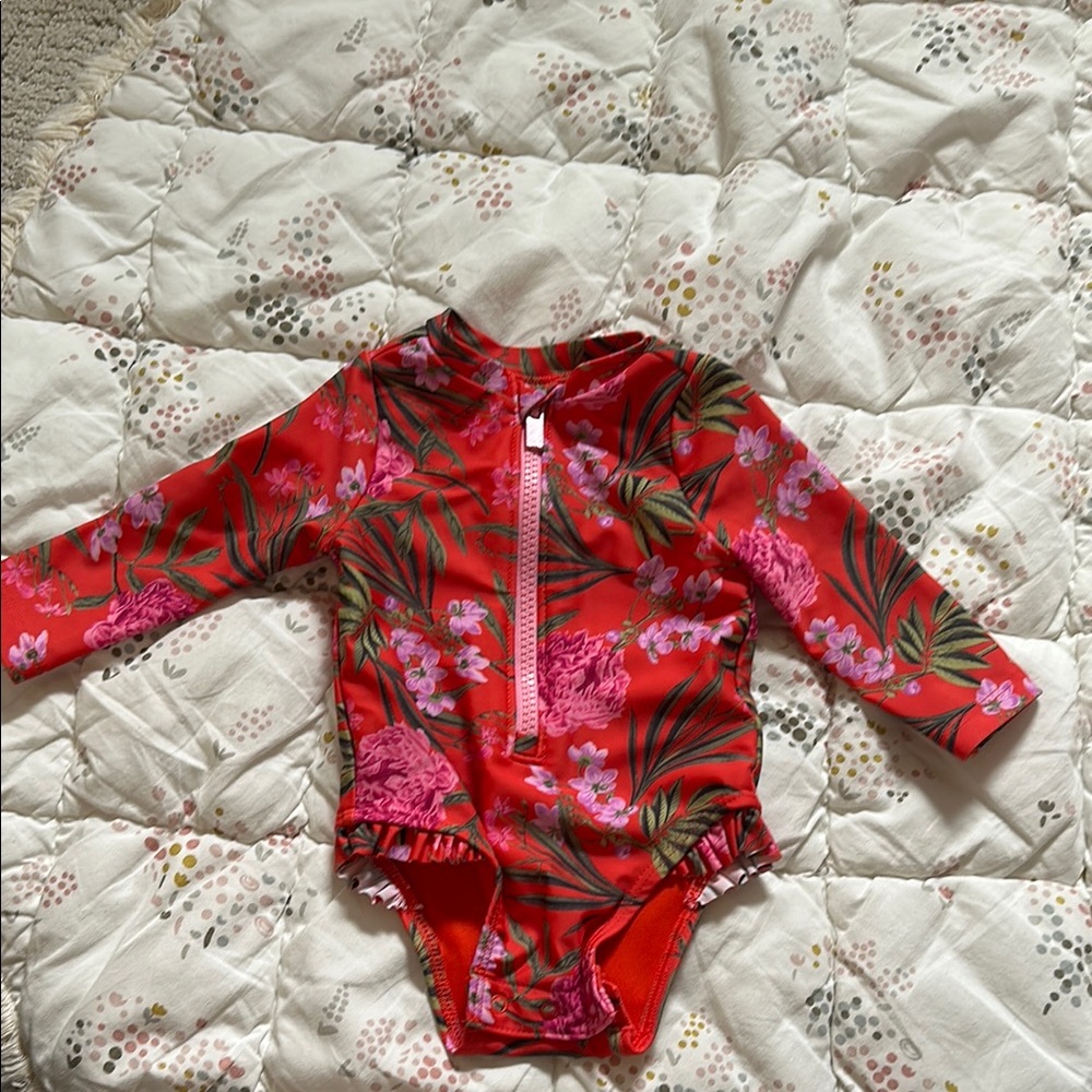 Old Navy Red and Pink Rashguard Swimwear